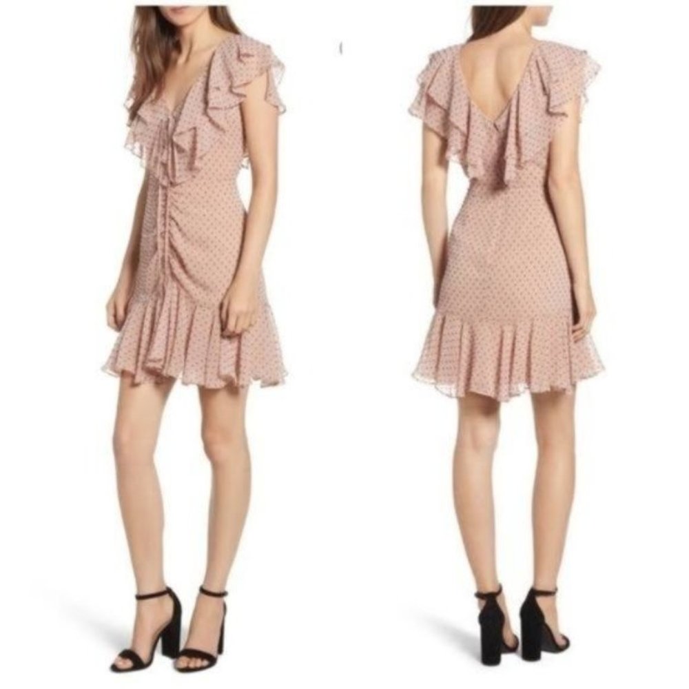 WAYF Danni Ruffle Pink Polka Dot Mini Dress Plus Size 1X
